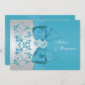 PRINTED RIBBON Blue, Silver Floral Wedding Invite (Front/Back)