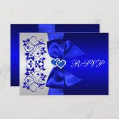 PRINTED RIBBON Blue, Silver Floral Wedding RSVP (Front/Back)
