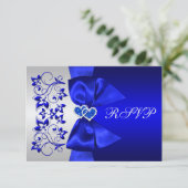 PRINTED RIBBON Blue, Silver Floral Wedding RSVP (Standing Front)