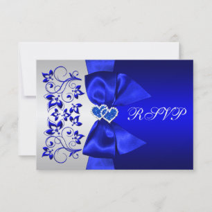 PRINTED RIBBON Blue, Silver Floral Wedding RSVP Card