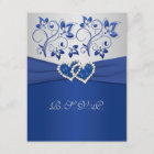 PRINTED RIBBON Blue Silver Joined Hearts RSVP Card