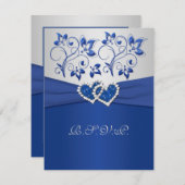 PRINTED RIBBON Blue Silver Joined Hearts RSVP Card (Front/Back)