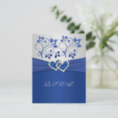 PRINTED RIBBON Blue Silver Joined Hearts RSVP Card (Standing Front)