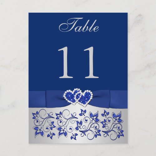 PRINTED RIBBON Blue Silver Table Number Postcard