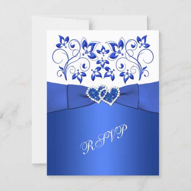 PRINTED RIBBON Blue, White Floral, Hearts RSVP (Front)
