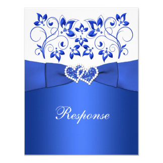 PRINTED RIBBON Blue, White Floral, Hearts RSVP Invitation