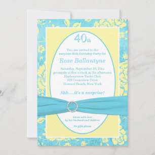 PRINTED RIBBON Blue Yellow 40th Birthday Invite