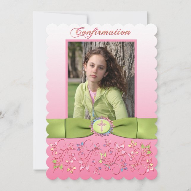 PRINTED RIBBON Confirmation Photo Invitation (Front)