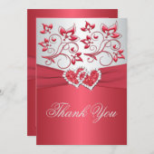 PRINTED RIBBON Coral Pink, Gray Thank You Card (Front/Back)