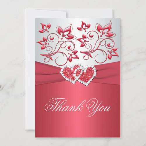 PRINTED RIBBON Coral Pink Gray Thank You Card