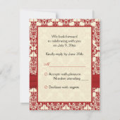 PRINTED RIBBON Cream, Red Damask Reply Card (Back)