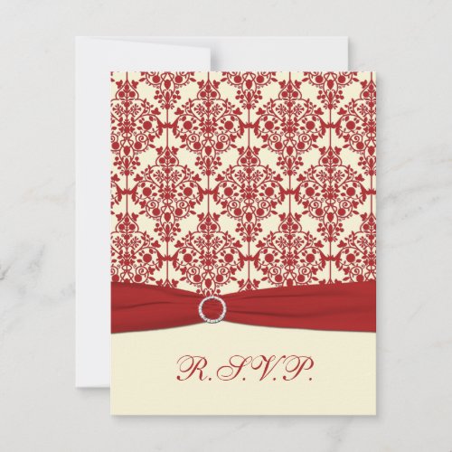 PRINTED RIBBON Cream, Red Damask Reply Card