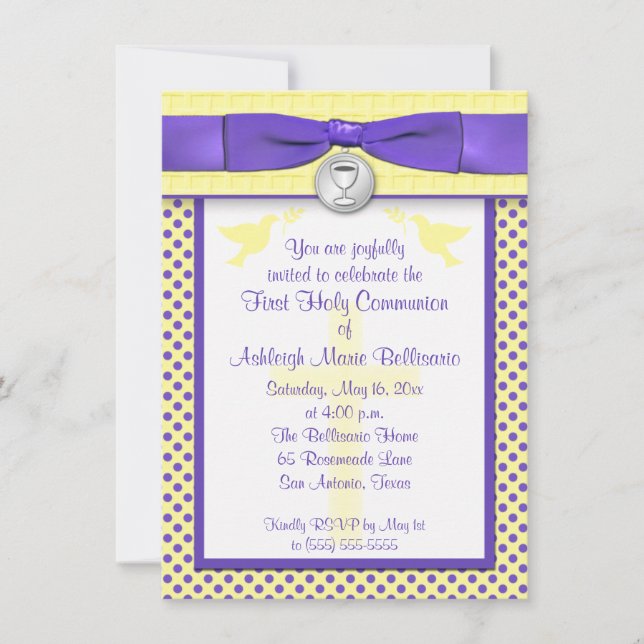 PRINTED RIBBON First Holy Communion Invitation (Front)