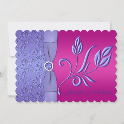 PRINTED RIBBON Fuchsia Periwinkle Floral Wedding Invitation