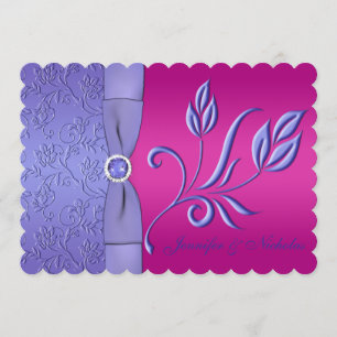 PRINTED RIBBON Fuchsia, Periwinkle Floral Wedding Invitation