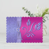 PRINTED RIBBON Fuchsia, Periwinkle Floral Wedding Invitation (Standing Front)