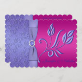 PRINTED RIBBON Fuchsia, Periwinkle Floral Wedding Invitation (Front/Back)