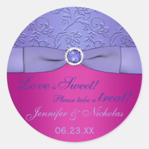 PRINTED RIBBON Fuchsia, Purple Floral Candy Buffet Classic Round Sticker