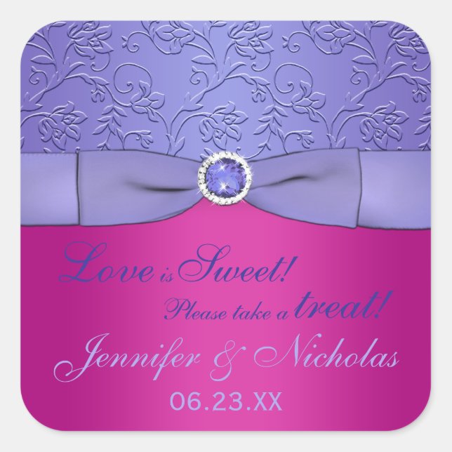 PRINTED RIBBON Fuchsia, Purple Floral Candy Buffet Square Sticker (Front)