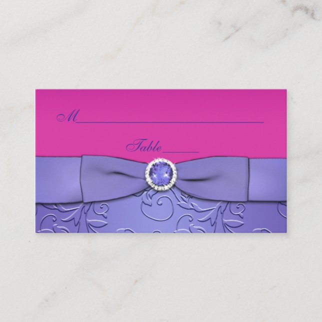 PRINTED RIBBON Fuchsia, Purple Floral Place Card (Front)