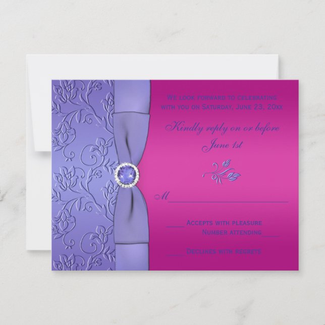 PRINTED RIBBON Fuchsia, Purple Floral RSVP Card (Front)