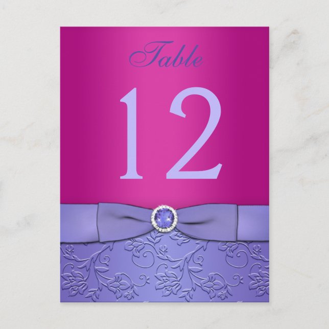 PRINTED RIBBON Fuchsia, Purple Table Number Card (Front)