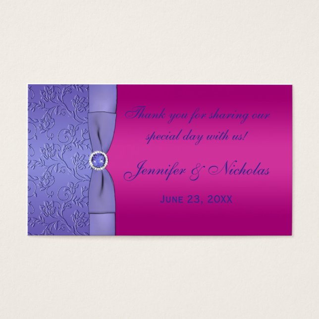 PRINTED RIBBON Fuchsia, Purple Wedding Favor Tag (Front)