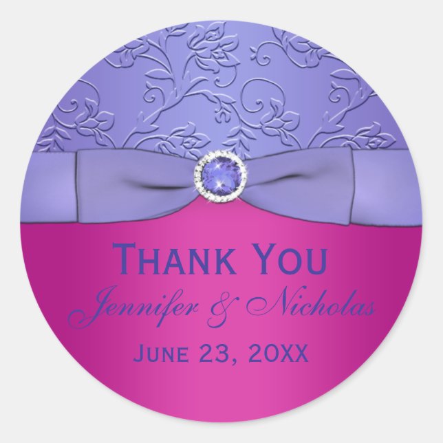 PRINTED RIBBON Fuchsia, Purple Wedding Sticker (Front)