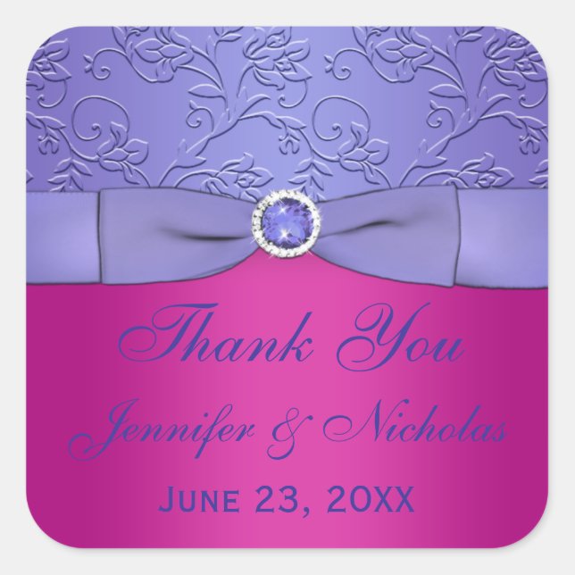 PRINTED RIBBON Fuchsia, Purple Wedding Sticker (Front)
