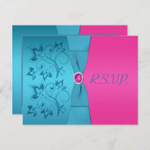 PRINTED RIBBON Fuchsia, Turquoise Reply Card (Front/Back)