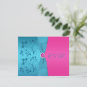 PRINTED RIBBON Fuchsia, Turquoise Reply Card (Standing Front)