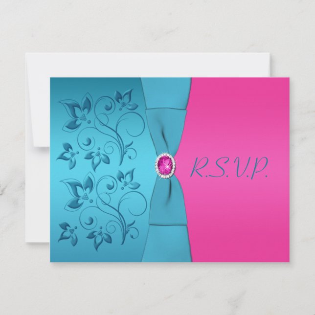 PRINTED RIBBON Fuchsia, Turquoise Reply Card (Front)