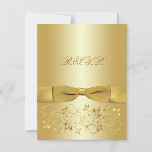 PRINTED RIBBON Gold Floral Reply Card
