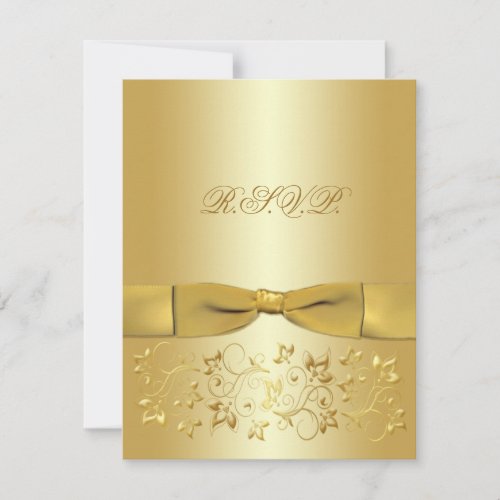 PRINTED RIBBON Gold Floral Reply Card