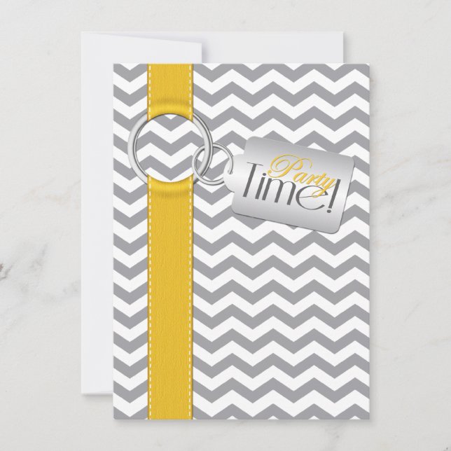 PRINTED RIBBON Gold Gray White 21st Birthday Party Invitation (Front)