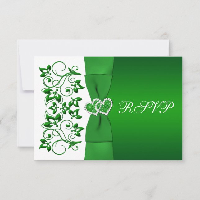 PRINTED RIBBON Green, White Floral Reply Card (Front)