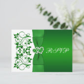 PRINTED RIBBON Green, White Floral Reply Card (Standing Front)