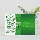 PRINTED RIBBON Green, White Floral Wedding Invite (Standing Front)