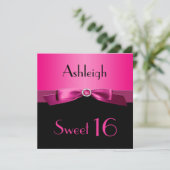 PRINTED RIBBON Hot Pink, Black Sweet 16 Invite (Standing Front)
