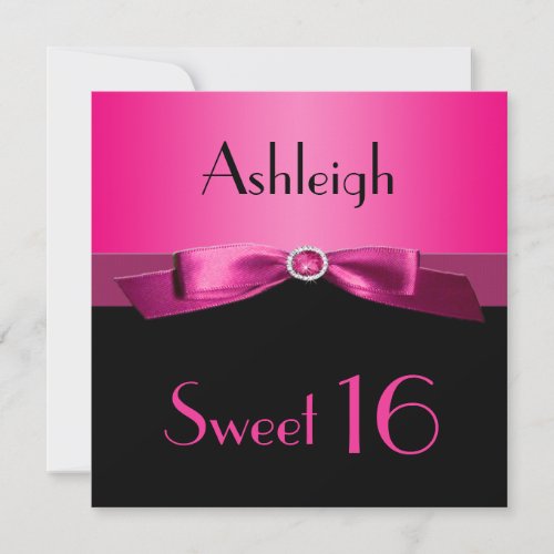 PRINTED RIBBON Hot Pink, Black Sweet 16 Invite