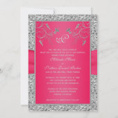 PRINTED RIBBON Hot Pink, Silver Wedding Invitation (Back)