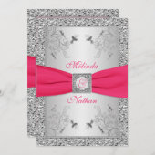 PRINTED RIBBON Hot Pink, Silver Wedding Invite 2 (Front/Back)