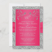 PRINTED RIBBON Hot Pink, Silver Wedding Invite 2 (Back)