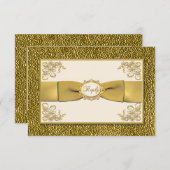 PRINTED RIBBON Ivory. Gold Floral Reply Card (Front/Back)