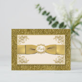 PRINTED RIBBON Ivory. Gold Floral Reply Card (Standing Front)