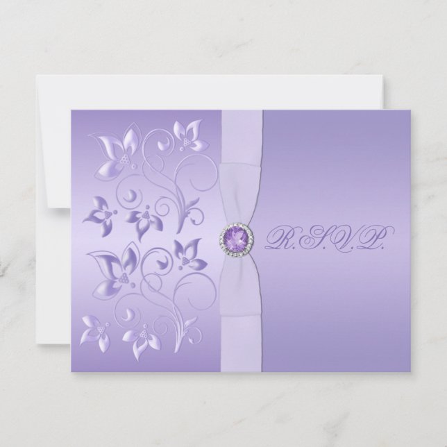 PRINTED RIBBON Lavender Floral Jeweled RSVP Card (Front)