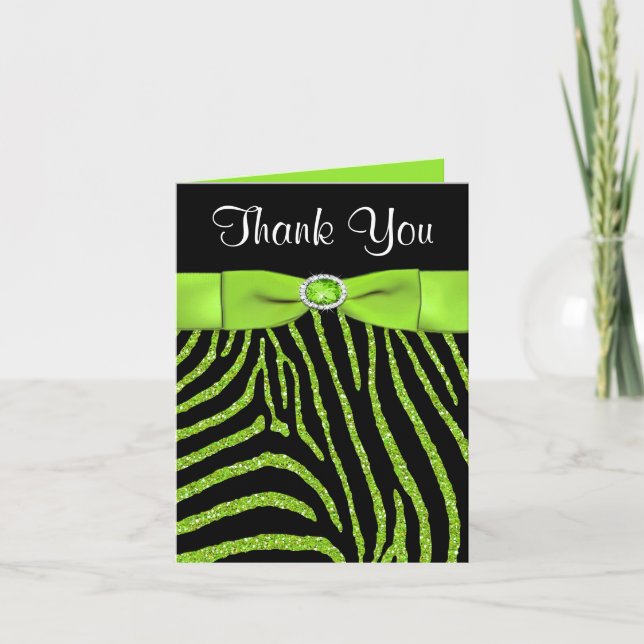 PRINTED RIBBON Lime, Black Zebra Thank You Card (Front)