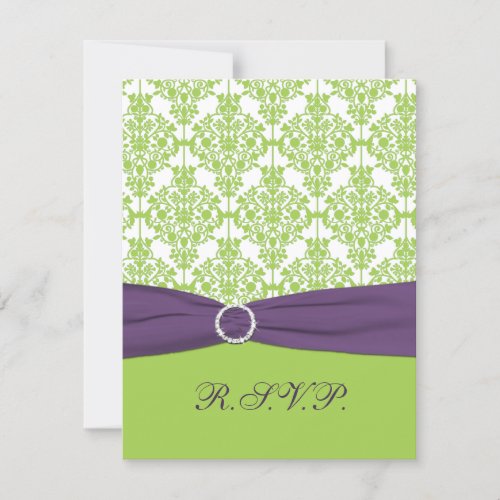 PRINTED RIBBON Lime Purple Damask Reply Card