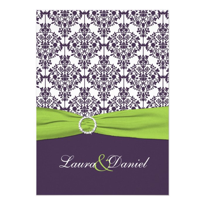 PRINTED RIBBON Lime, Purple Damask Wedding Invite