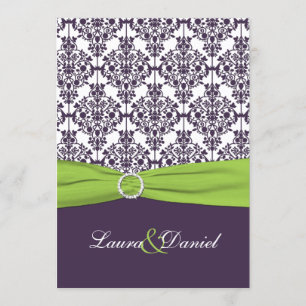 PRINTED RIBBON Lime, Purple Damask Wedding Invite